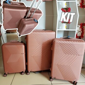 Kit 3 Malas Executivas Swissport ABS Giratória 360° Resistente (Rose)