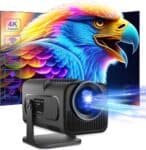 Mini Projetor Portátil Wifi6 BT 5.0, Projetor Inteligente Full HD 1080P Android 11, Projetor Externo Suporte 4K com 390 ANSI 10000 Lumens, Projetor Rotativo 180° para Celular/Notebook/TV Stick