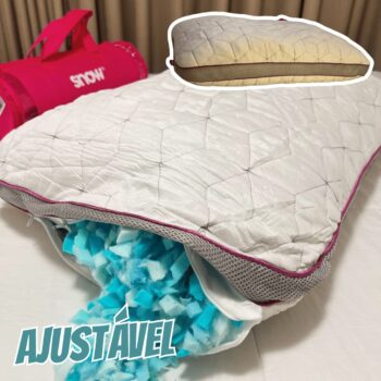 Travesseiro Ajustável - I wanna sleep - Snow, flocos de espuma removíveis para controle da altura, ideal para dores na coluna, altura perfeita, alívio de pressão, tecido em bambu respirável