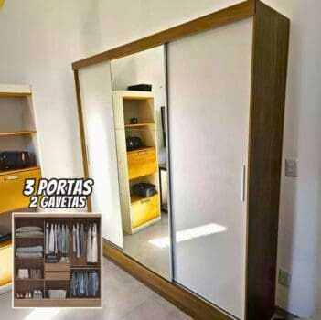 Guarda Roupa Casal 3 Portas 2 Gavetas Plata Demóbile Wt