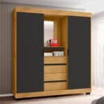 Guarda-roupa Casal com Espelho 2 Portas de Correr 4 Gavetas Araplac Sintra CAP24024