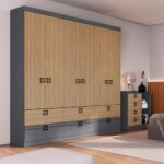 Guarda-Roupa Herval 1734 com 6 Portas, 6 Gavetas e 5 Prateleiras - Grafite/Cedro