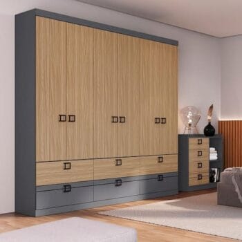 Guarda-Roupa Herval 1734 com 6 Portas, 6 Gavetas e 5 Prateleiras - Grafite/Cedro