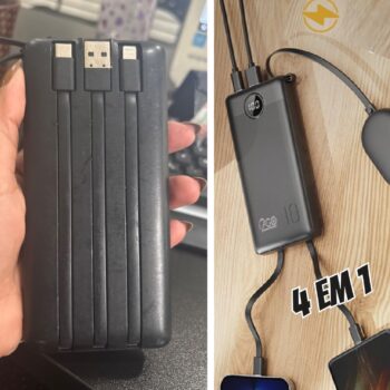 I2GO, Carregador Portátil (Power Bank), 10000mAh, 4 em 1 Com Cabos Acoplados (Micro USB, USB-C, Lightning e USB-A), Preto, i2GO PRO