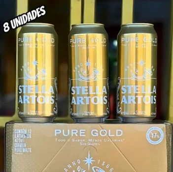 Pack Cerveja Stella Artois Pure Gold, Lata, 350ml, Caixa 8 unidades