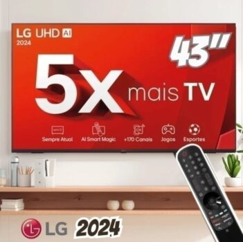 Smart TV 4K 43" LG UHD 43UT8000 Processador α5 Ger7 AI Alexa/Chromecast integrado Otimizador de Jogos webOS 24 compatível com Controle Smart Magic