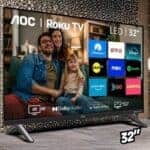 AOC, Smart TV, Roku, 32” HD, 32S5045/78G, com HDMI, USB, Wi-Fi, Conversor Digital