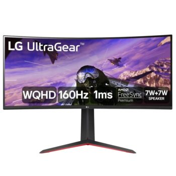 Monitor Gamer Curvo LG UltraGear 34″, 2K WQHD, UltraWide, 160Hz, 1ms, FreeSync Premium, HDR10, Som Integrado – 34GP63A-B