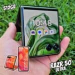 Smartphone Motorola Razr 50 Ultra – 512GB 24GB (12GB RAM+12GB Ram Boost) Tela dobrável 6,9″ pOLED e externa 4” Moto AI camera IPX8 – Peach Fuzz