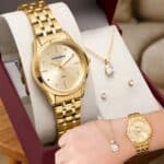 Promotop: As melhores Promoções,cupons e descontos! Kit Relógio Mondaine 32611LPMKDE1K1 Dourado + Colar e Brincos