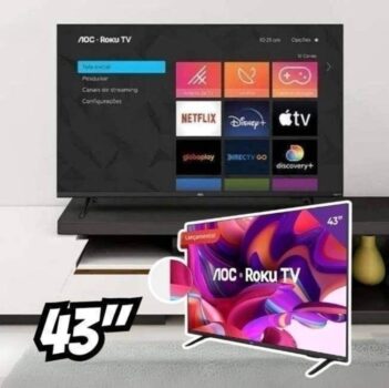 Smart TV 43" HD AOC Roku 43S5045/78G TV HDMI 1 USB Wifi Conversor Digital