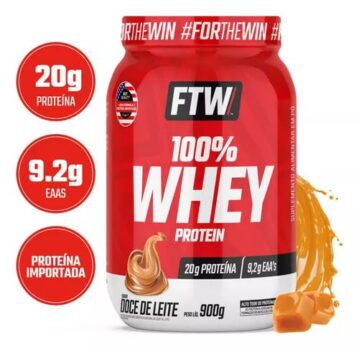 Whey Protein 100% Concentrado Pote 900g Sabor Doce de leite - FTW