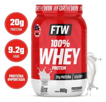 Whey Protein 100% Concentrado Pote 900g Sabor Leite - FTW