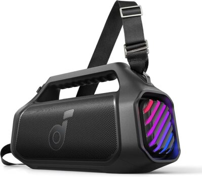 Boom 2 Plus Soundcore da Anker Caixa de Som Portáteis Bluetooth Alto-falante Externo, 140W, 2+2 Canais, BassUp 2.0, 20H de Reprodução, Carregamento Rápido, IPX7, Luzes RGB, Power Bank, Preto