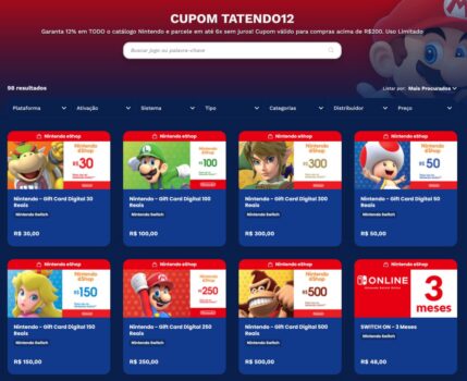 Catálogo Nintendo com Cupom de 12% OFF - Nuuvem