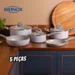 Jogo De Panelas 5 Peças Ceramic Life Marble Blend Brinox Cor Cinza