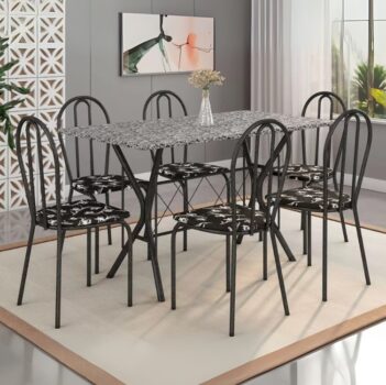 Mesa de Jantar 6 Cadeiras Retangular Preta - Artefamol America Bruna