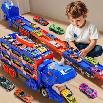 Pista Dinossauro 2 Em 1 Caminhão + 6 Carrinhos Infantil