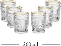 WOLFF – Conjunto 6 Copos de Vidro com Fio de Ouro Mandala 260ml