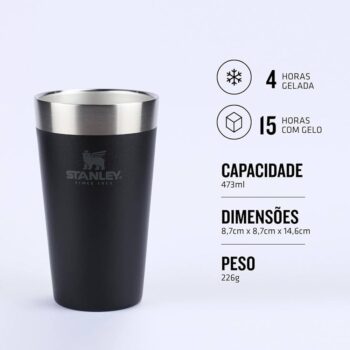 Copo Térmico de Cerveja Stanley Matte Black Preto | 473ML
