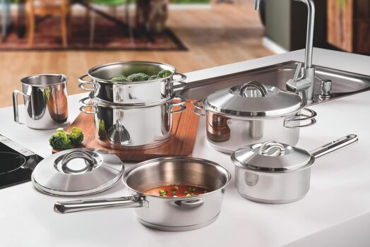 Jogo de Panelas Tramontina Solar em Aço Inox com Fundo Triplo e Tampas de Inox 6 Peças