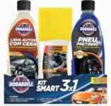 Kit Smart Rodabrill - Lava autos com cera, Pneu pretinho, Silicone gel tradicional