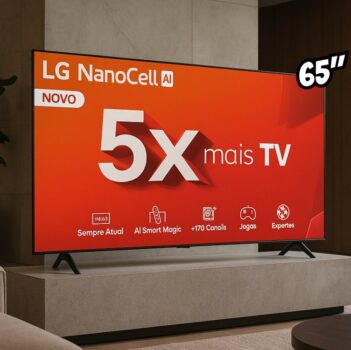 Smart TV 65" 4K UHD NanoCell LG 65NANO80TSA Wi-Fi Bluetooth com Alexa 3 HDMI 2 USB