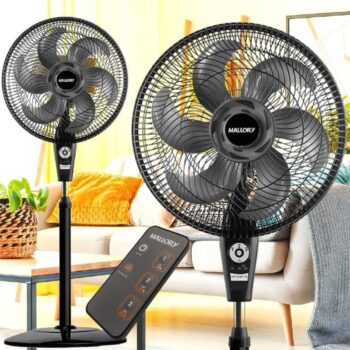 Ventilador de Coluna Mallory Air Timer TS+ Com Controle Remoto 126W, Silencioso, Com Hélice de 6 pás, Auto desligamento programável de até 7 horas - PR-GR - 127V