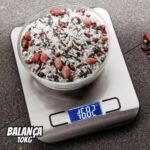 Balança Digital Para Cozinha Em Aço Inox Retangular 10 kg Moderna Display Iluminado Bateria Inclusa - MOMENT