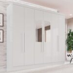 Guarda-roupa Casal com Espelho 6 Portas 2 Gavetas França Branco