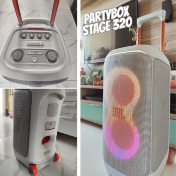 JBL, Caixa de Som Bluetooth, PartyBox Stage 320, Luzes Led, Entrada USB - Branca
