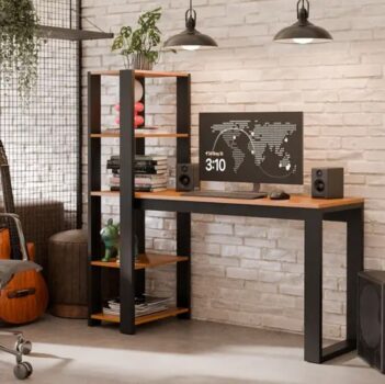 Mesa Escrivaninha Home Office Paris Com Prateleira De Madeira Para Escritório E Pc - Rofemar Móveis