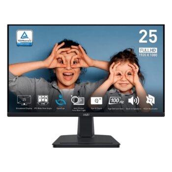Monitor MSI PRO MP251 25" FHD, Tela Flat, IPS, 100hz, 1ms-4ms, HDMI e VGA, Anti-reflexo, Alto-falantes Embutidos, Preto - 9S6-3PC2CM-001
