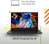 Notebook ASUS VivoBook Go 15, AMD RYZEN 3 7320U, 4 GB, 128 GB SSD, KeepOS, Tela 15,6" FHD, Mixed Black - E1504FA-NJ1291