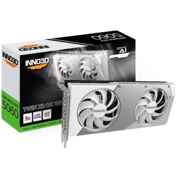Placa de Video Inno3D RTX 5060 Twin X2 OC White NVIDIA Geforce, 8GB GDDR7, 2527MHz, 128bits, DLSS 4, Ray Tracing - N50602-08D7X-195070W