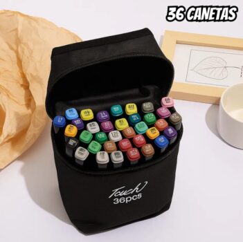Canetinha Marcadores Profissional 36 Cores Permanente Grossa Fina Touch