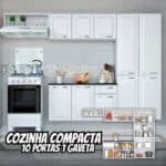 Cozinha Compacta Itatiaia Amanda Plus com 10 Portas, 1 Gaveta e 8 Prateleiras - 245cm de largura - Branco Neve