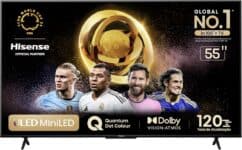 Hisense Smart TV UHD 4K Mini LED 55" Polegadas 55U6N Google TV, Processador com AI, HDR10+, Dolby Atmos, Sports Mode, Game Mode Plus e Compatível com Alexa