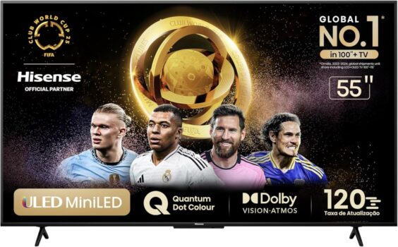 Hisense Smart TV UHD 4K Mini LED 55" Polegadas 55U6N Google TV, Processador com AI, HDR10+, Dolby Atmos, Sports Mode, Game Mode Plus e Compatível com Alexa