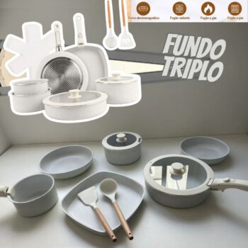 Jogo De Panelas Indução/gás Fundo Triplo Cerâmico 18 Pçs