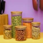 Kit 5 potes de vidro com tampa de bambu herméticos redondos - Tüd