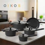 Oikos - Jogo Panelas Antiaderente Ultra Ceramic 5 Peças para Fogão por Indução, a Gás, Elétrico e Vitrocerâmico Cor Preta Mou Chia