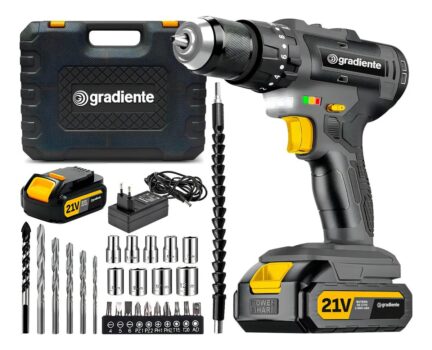 Parafusadeira Furadeira De Impacto Profissional Gradiente Gpb21vwd Sem Fio Bateria 21v Com Maleta 60hz
