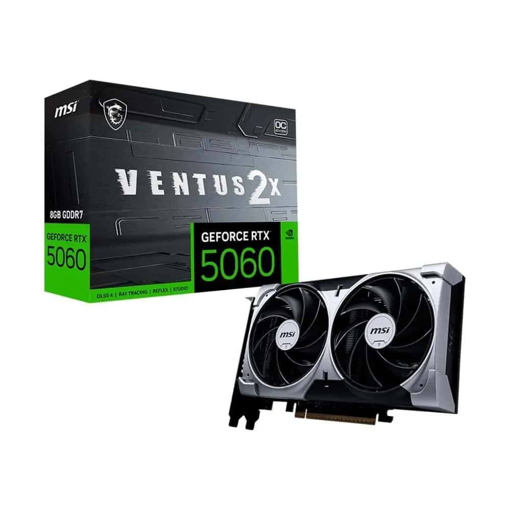 Placa de Vídeo MSI RTX 5060 8G VENTUS 2X OC Geforce NVIDIA, 8GB, GDDR7, 128 bits, 2535 MHz, DLSS 4, Ray Tracing – G5060-8V2C