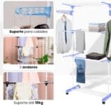 Super Varal de Chão Grande 3 Andares Regulável Dobrável Com Rodas Camiseta Toalha Calça