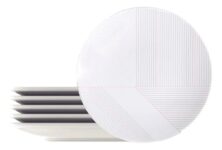 Kit De 6 Pratos De Sobremesa Grid Em Porcelana Decorada 21cm Branco e Cinza Tramontina