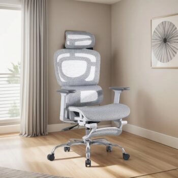 Cadeira De Escritório Ergonômica Mônaco Bt07 Luvinco Malha Respirável com Suporte Lombar Adaptável Apoio para Pés Retrátil Encosto Ajustável Seis Posições Cor Cinza Suporta 200kg