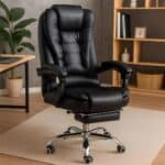 Cadeira Escritorio Diretor Reclinável Ergonômica Apoio Pés Preto Couro Sintético