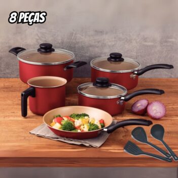 Conjunto De Panelas Antiaderente Cereja Arnix 8 Peças