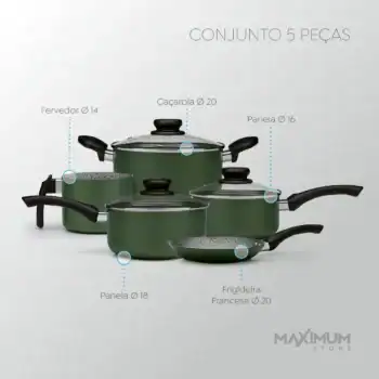 Jogo De Panela Antiaderente Caçarola Frigideira Leiteira 5pç Cor Verde
